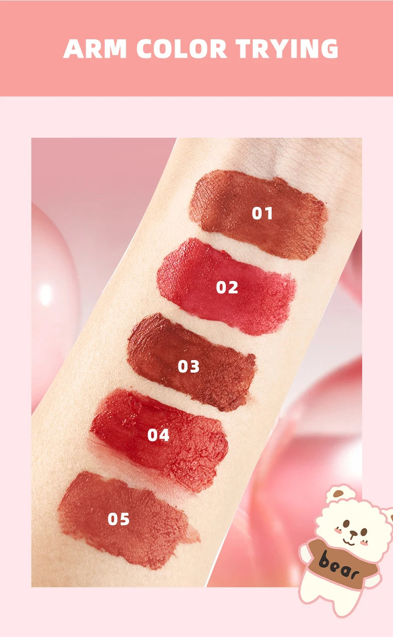 O'CHEAL Teddy Bear Matte Lip Gloss Waterproof Long Lasting Lipstick