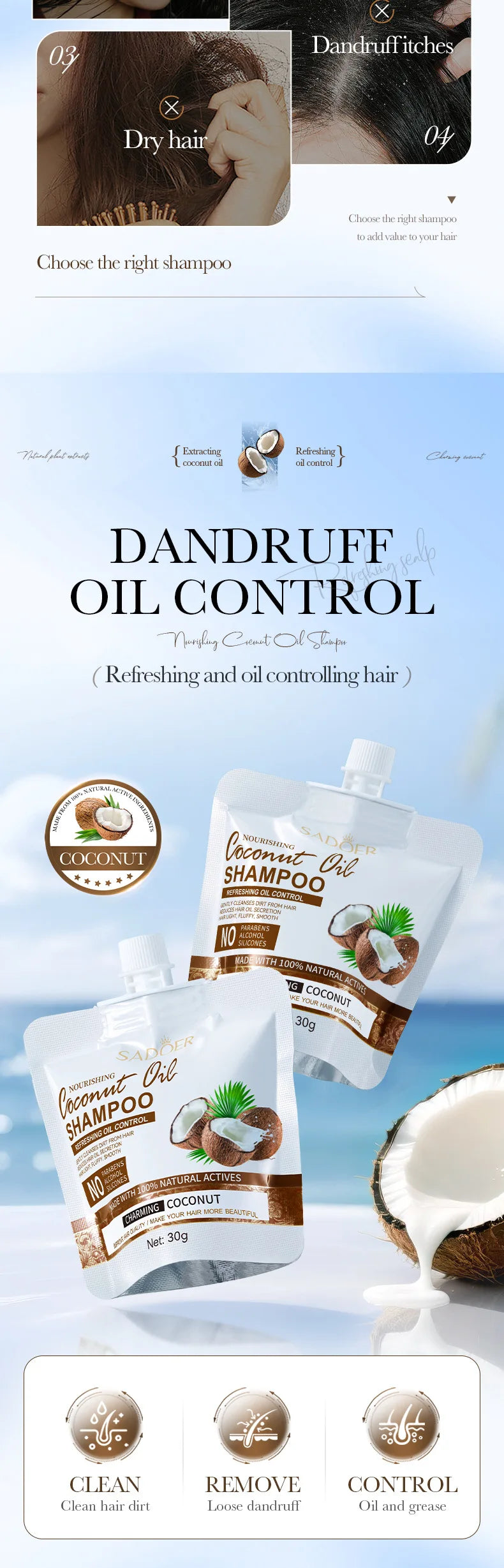 SADOER Nourishing Coconut Oil Shampoo Portable Travel Size Hair Cleanser - 7