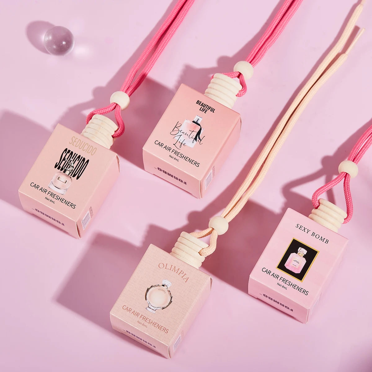 Pink Car Air Freshener Hanging Perfume Diffuser Set 4 Pack - 1