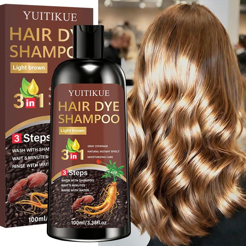 YUITIKUE 3in1 Light Brown Hair Dye Shampoo Gray Coverage Hair Color - 3
