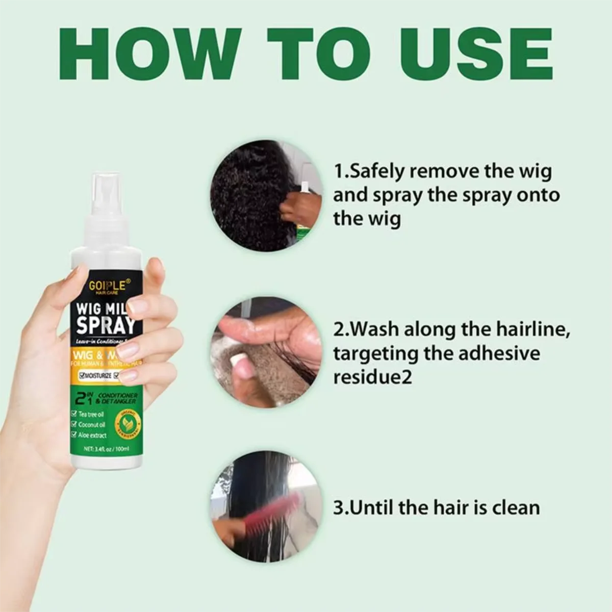 Goiple Wig Milk Spray Detangler and Hair Care Kit for Synthetic Wigs