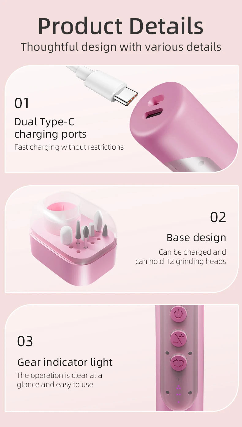 Cordless Electric Nail Drill Kit for Manicure and Pedicure - 15