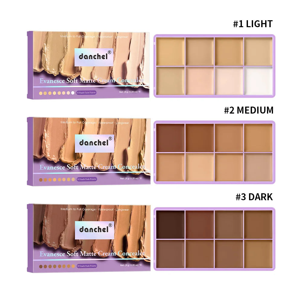 8-Shade Waterproof Cream Concealer Palette for Full Coverage