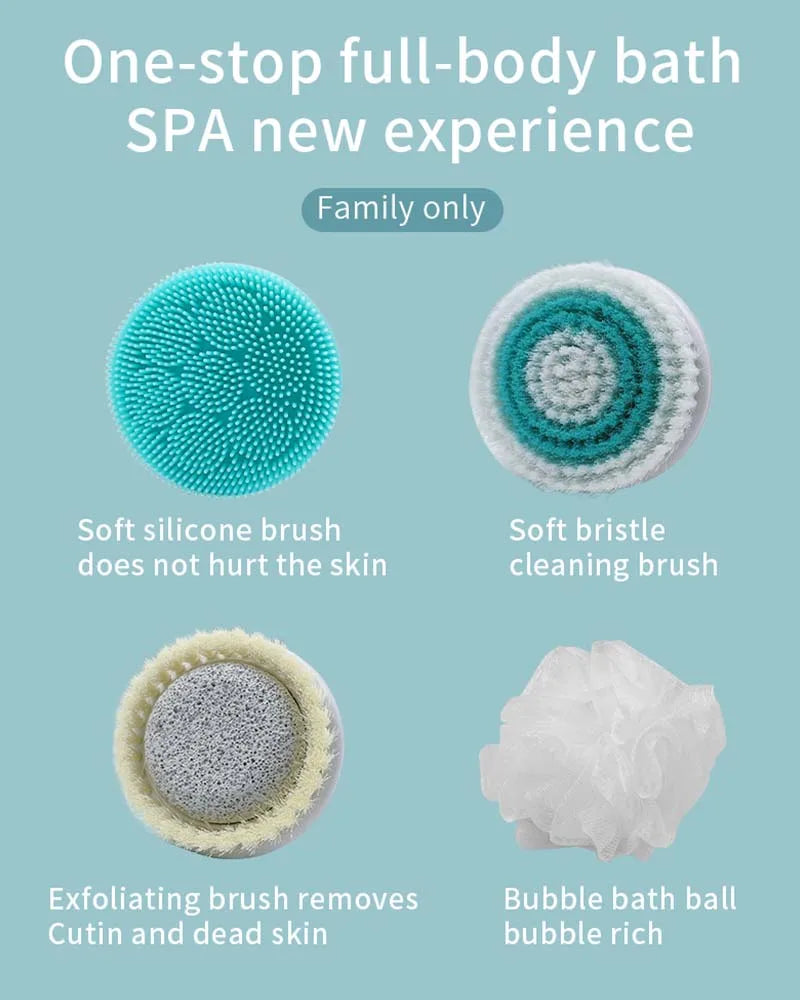 Electric Silicone Bath Brush Long Handle Body Scrubber Massage Tool