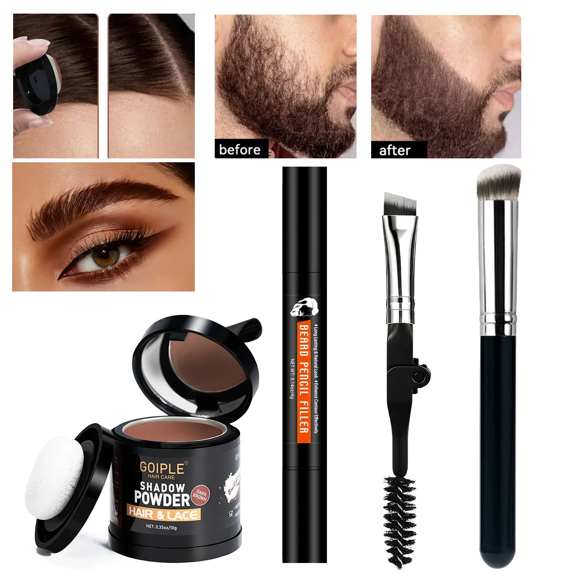 Goiple Hairline Powder and Beard Pen Hair Root Touch Up Concealer Set - 1