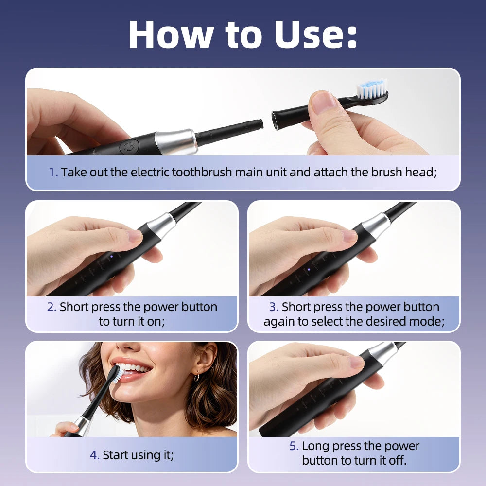 Rechargeable Electric Sonic Toothbrush with 5 Modes and Smart Timer - 12