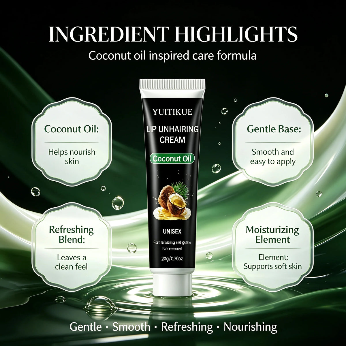 YUITIKUE Coconut Oil Lip Hair Removal Cream Gentle Facial Hair Remover