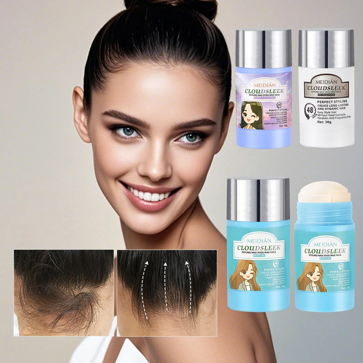 Meidian Hair Wax Stick Long Lasting Flyaway Tamer for Sleek Hairstyles