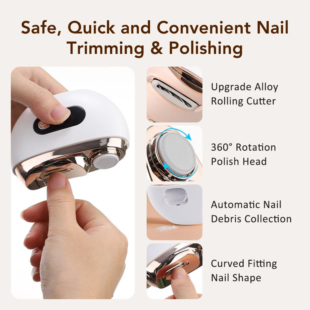 Electric Nail Trimmer and Polisher with LED Light