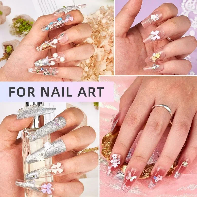 3D Mixed Nail Art Decorations with Bows Flowers and Pearls - 5
