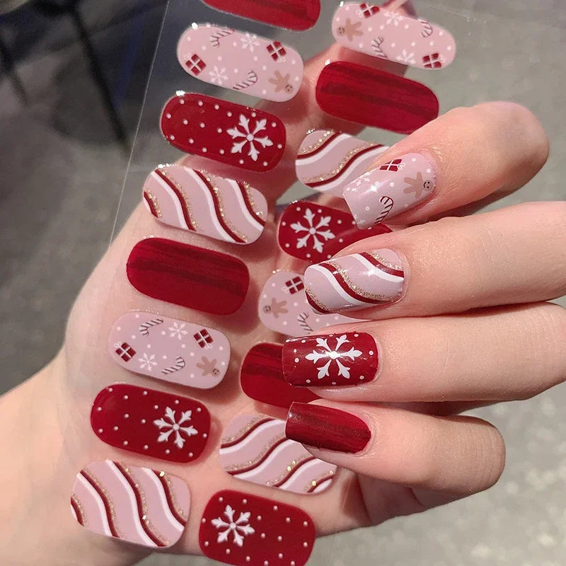 Christmas Semi-Cured Gel Nail Wraps with Winter Snowflake Designs - 1