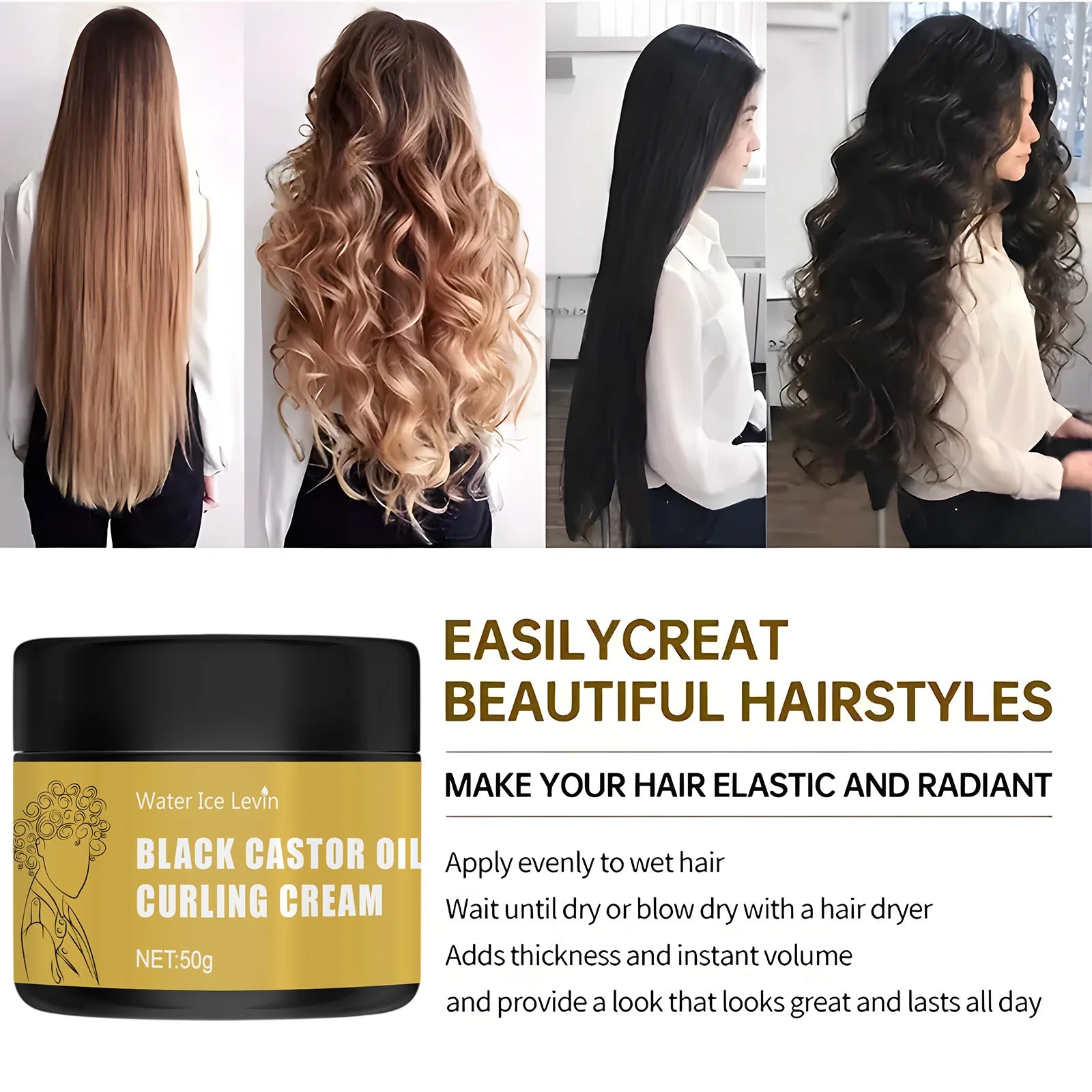Black Castor Oil Hair Curling Cream 50g Moisturizing Conditioner - 5
