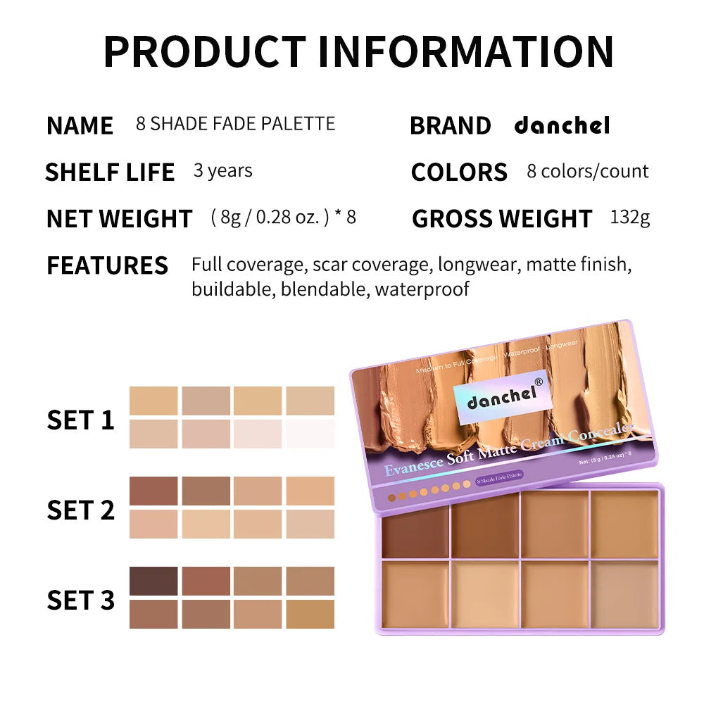 8-Shade Cream Concealer Palette for Face Contouring and Highlighting
