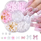 3D Mixed Nail Art Decorations with Bows Flowers and Pearls