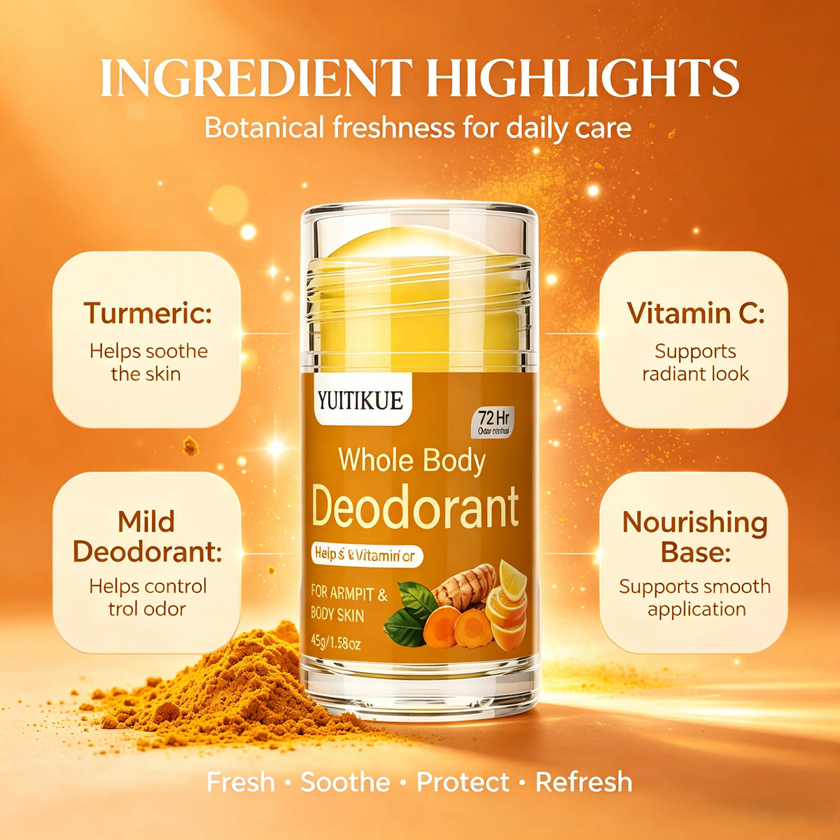 YUITIKUE Turmeric Vitamin C Deodorant Stick Whole Body Odor Control 45g