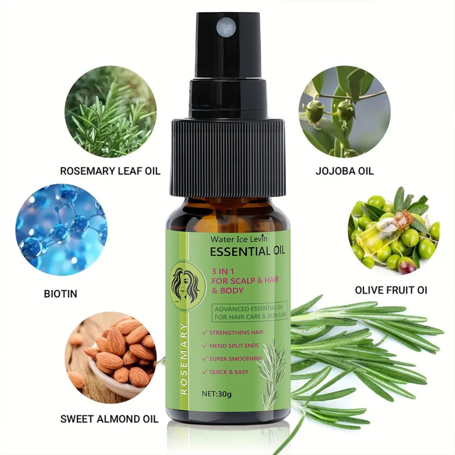Water Ice Levin Rosemary 3 in 1 Hair and Scalp Nourishing Essential Oil - 5