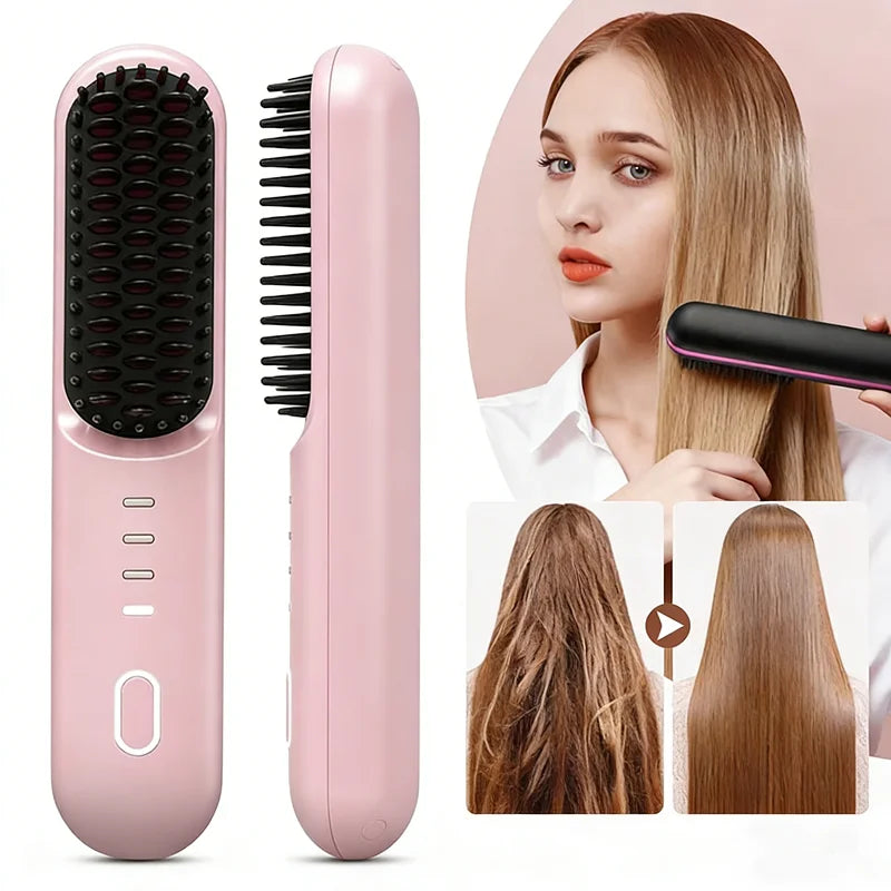 Cordless Ionic Hair Straightening Brush for Fast Styling - 3