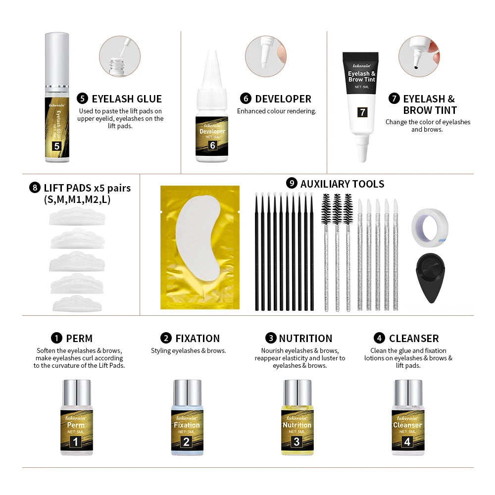Professional Lash Lift and Brow Tinting Kit for Salon and Home Use