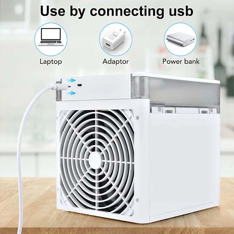 Portable Mini Air Cooler USB Desktop Fan with Humidifier and Night Light