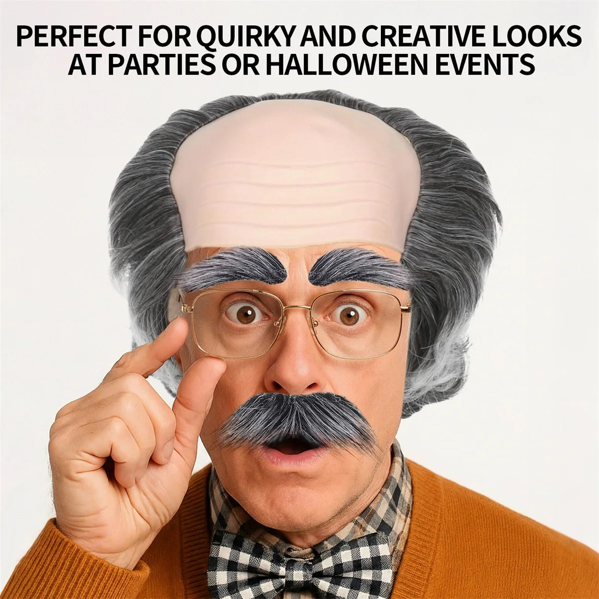 Gray Old Man Bald Cap Wig Synthetic Scientist Costume Accessory - 2