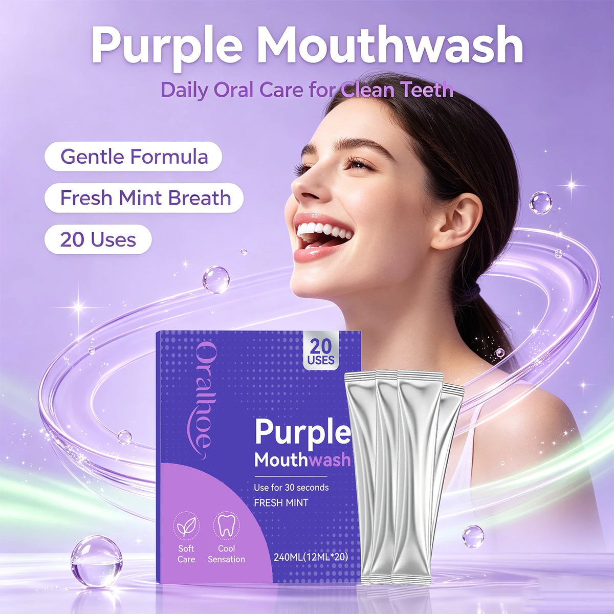Portable Purple Mouthwash Sachets for Fresh Breath