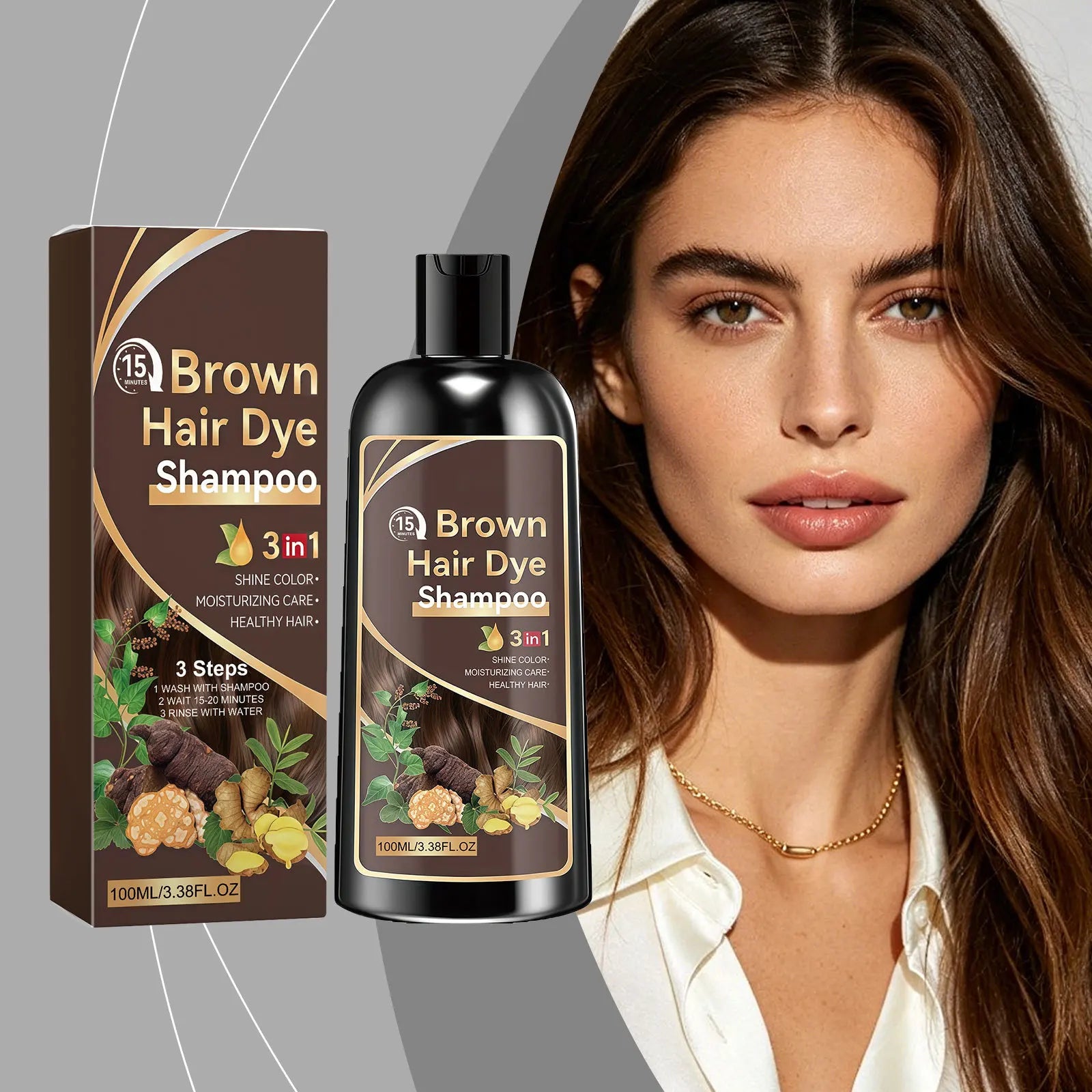 3 in 1 Herbal Ginger Hair Dye Shampoo for Gray and White Hair Coverage - 1