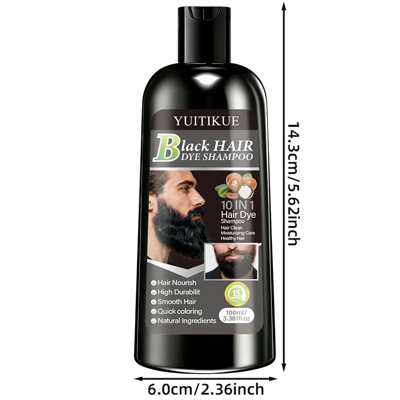 100ml Black Hair Dye Shampoo 10-in-1 Natural Nourishing Coloring - 16