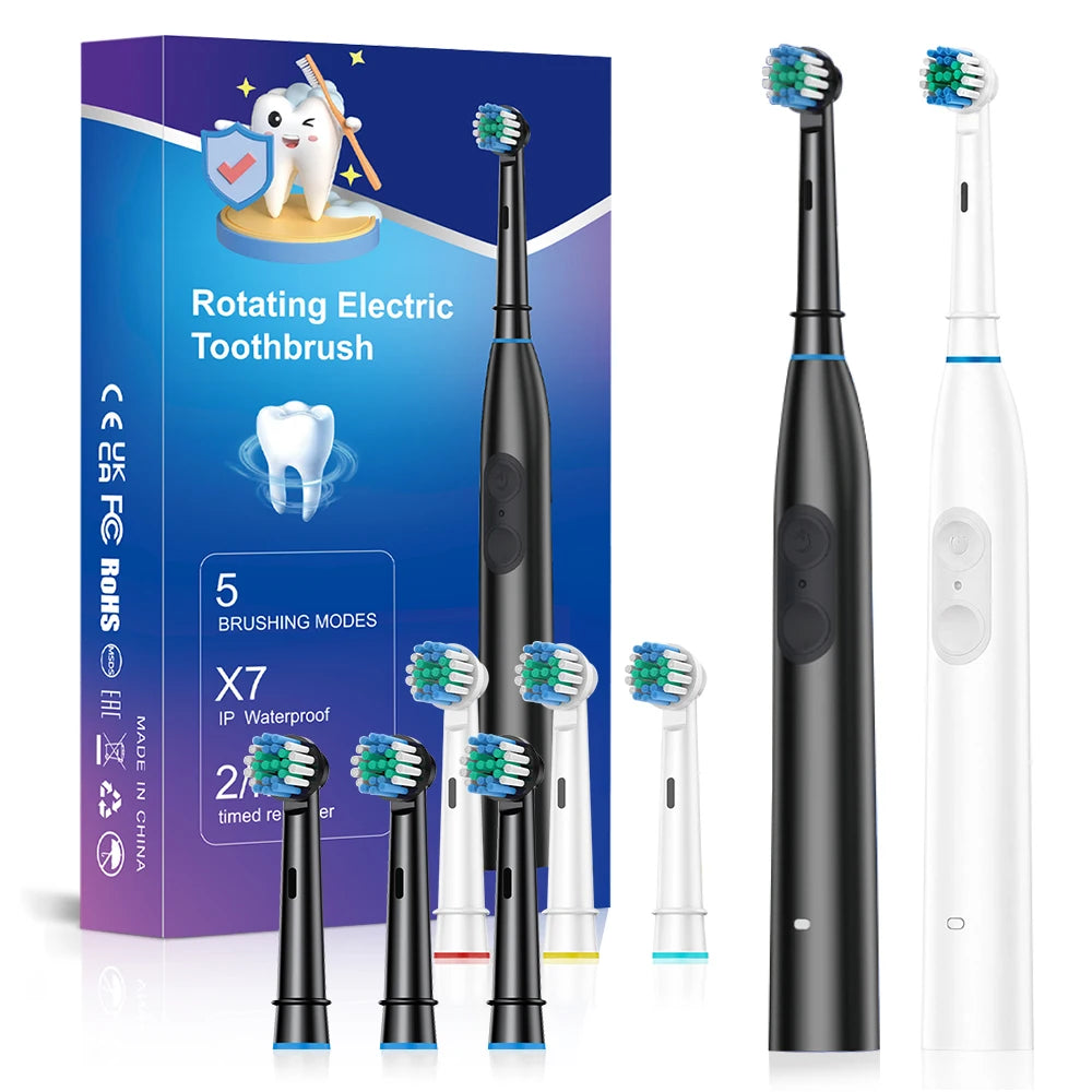 Rechargeable Electric Toothbrush with 5 Modes and 4 Brush Heads