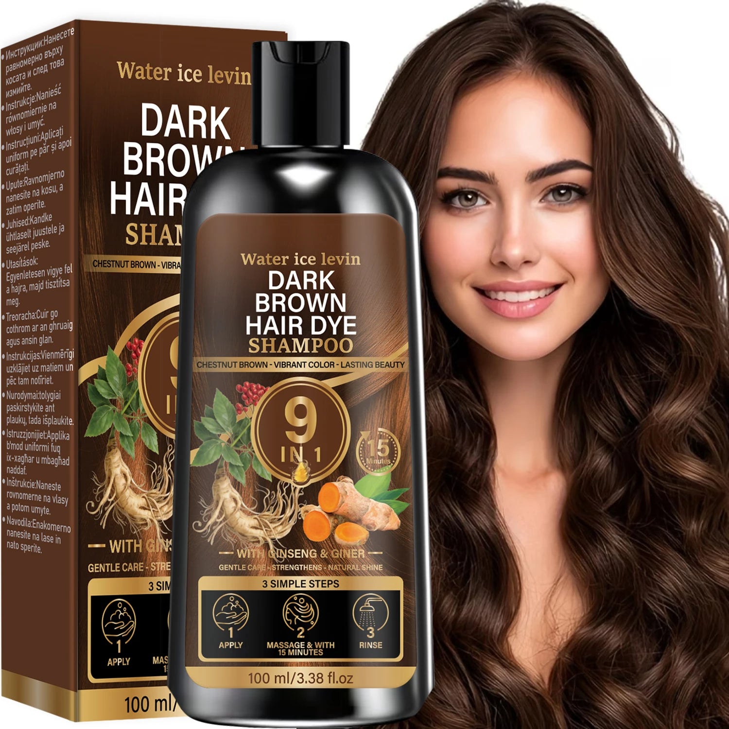 Dark Brown Hair Dye Shampoo with Biotin Keratin and Ginseng 100g - 1