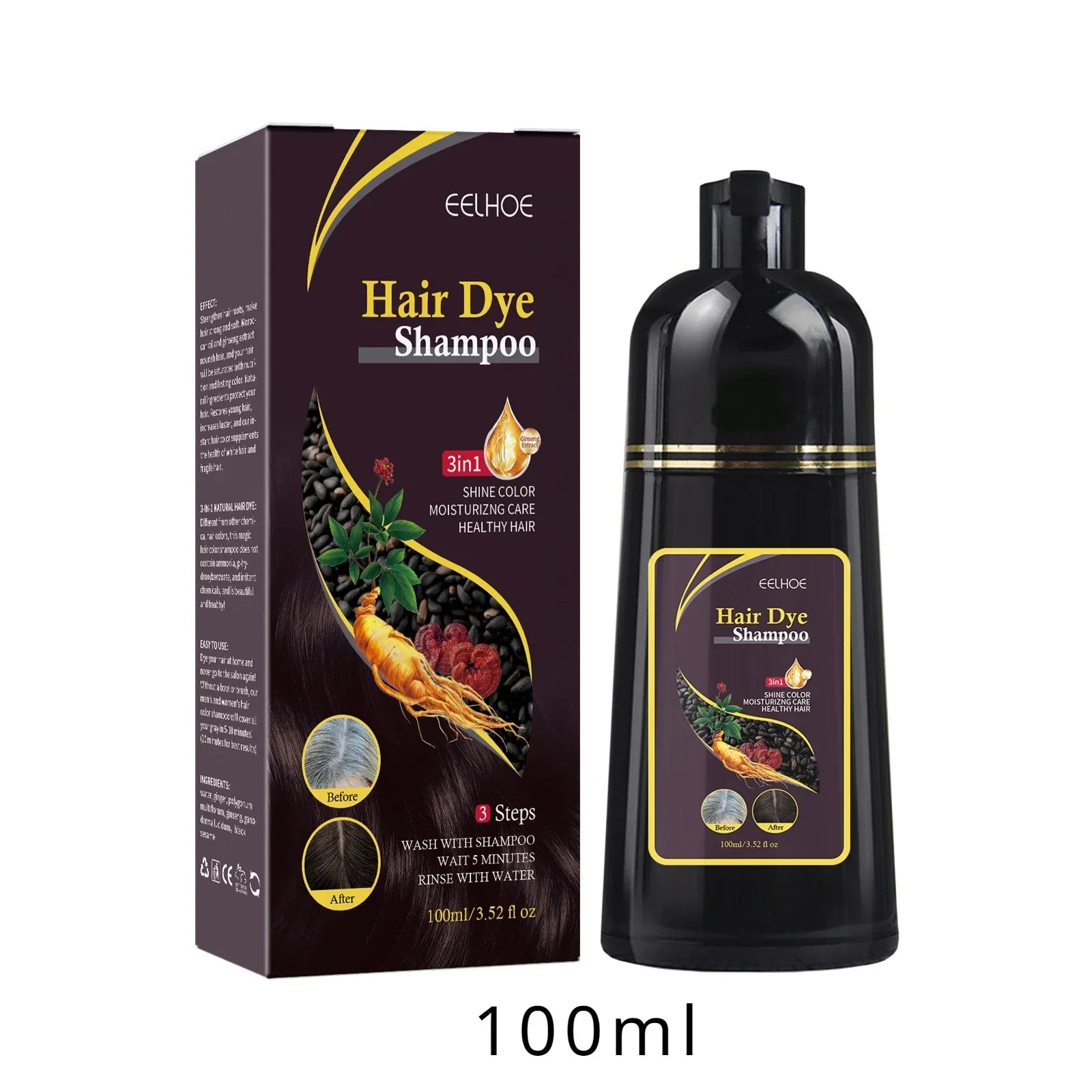 3 in 1 Hair Dye Shampoo 500ml Coloring Conditioner and Repair Treatment