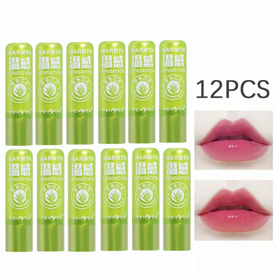 12PCS Aloe Vera Moisturizing Color Changing Lip Balm Set