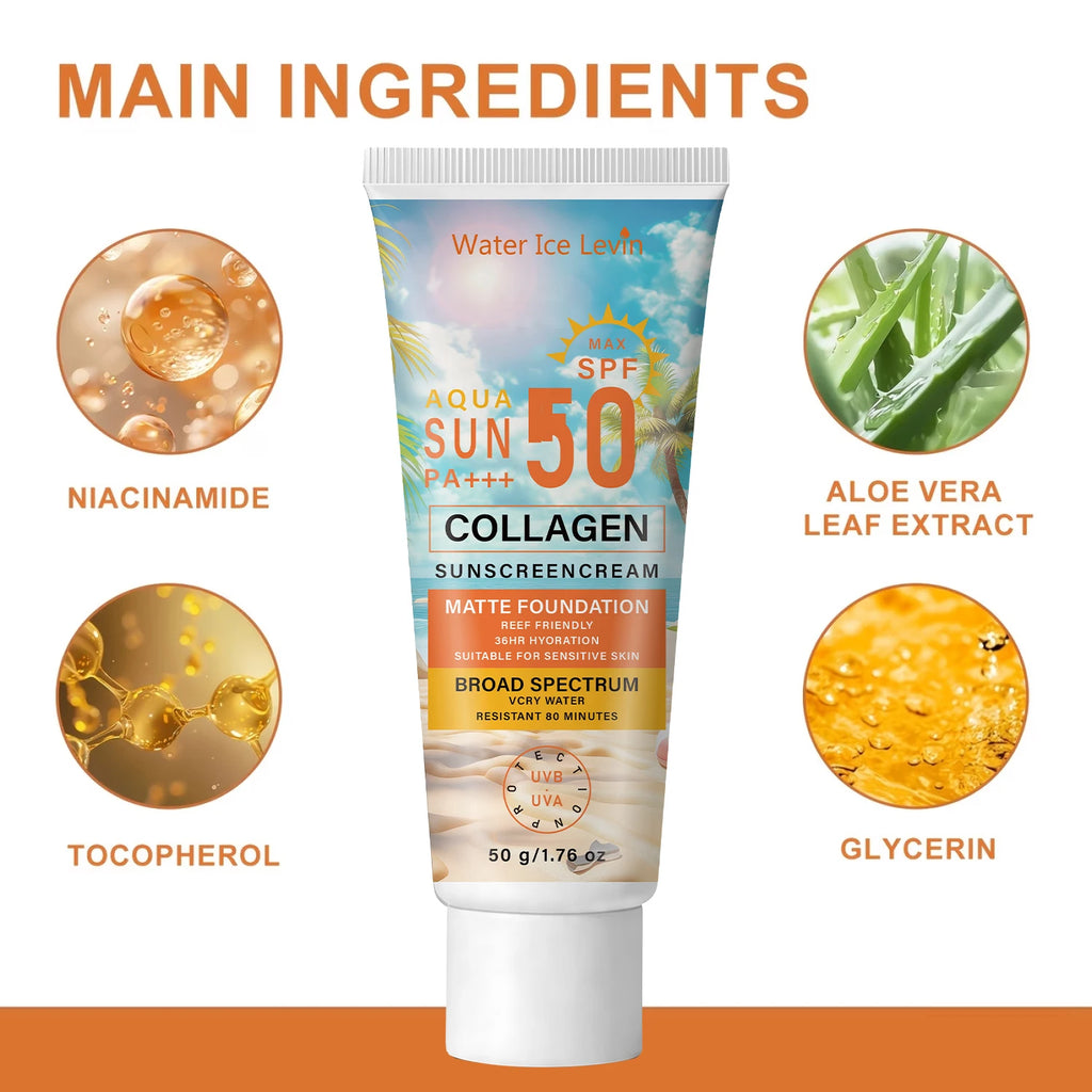 Water Ice Levin Collagen Sunscreen SPF50 PA+++ Hydrating Body Sun Care