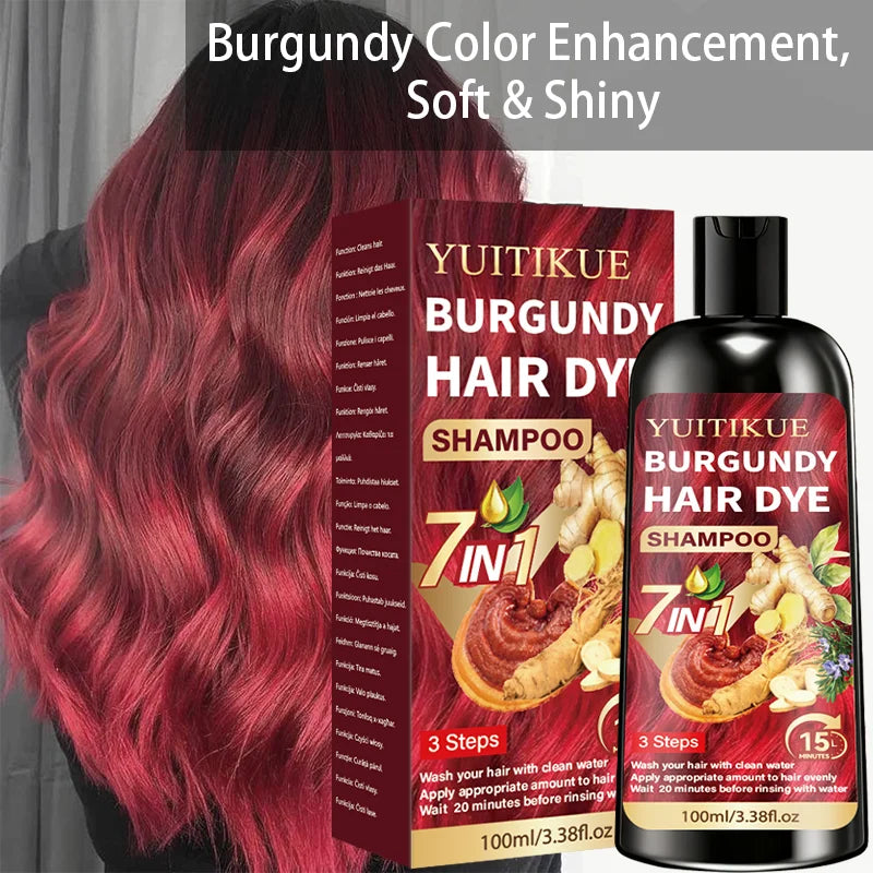 7 in 1 Burgundy Hair Dye Shampoo Natural Herbal Moisturizing 100ml