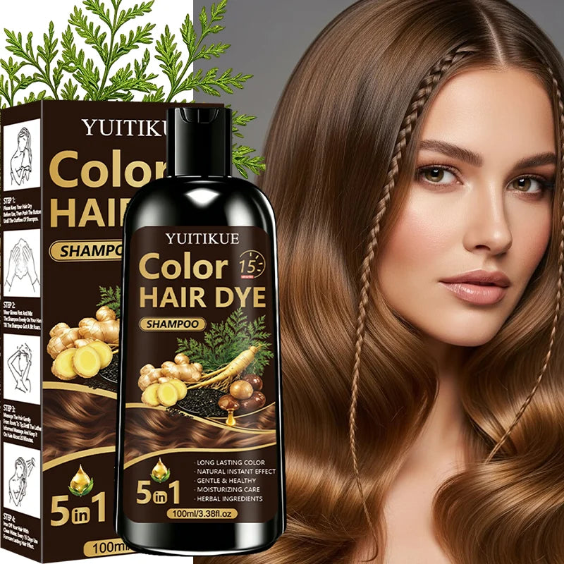 5-in-1 Herbal Hair Dye Shampoo for Grey Hair Coverage 100ml