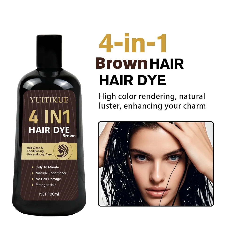 4 in 1 Brown Hair Dye Shampoo 100ml Color Treatment - 4