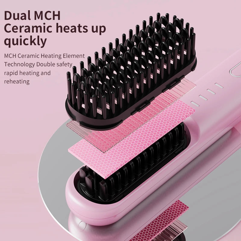 Cordless Ionic Hair Straightening Brush for Fast Styling - 5