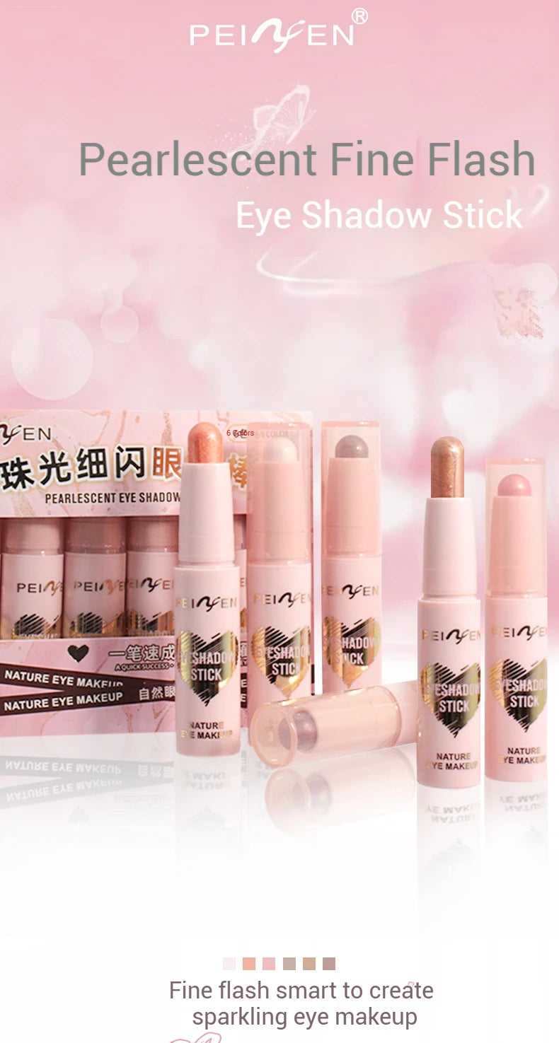 Peiyen 6 Piece Pearlescent Eyeshadow Stick Set Waterproof Shimmer Makeup