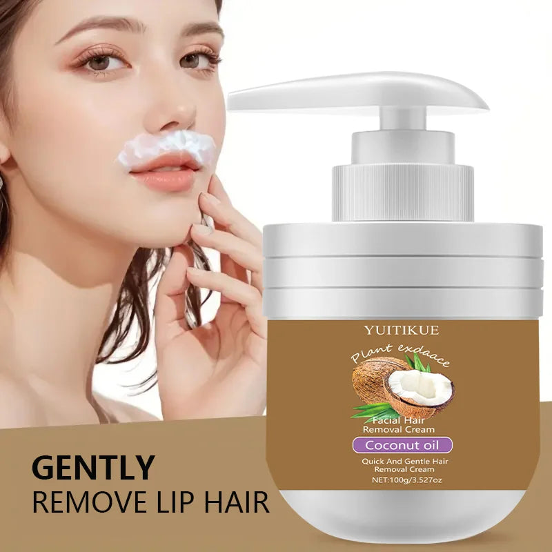 Facial Hair Removal Cream Gentle Coconut Oil Depilatory for Smooth Skin