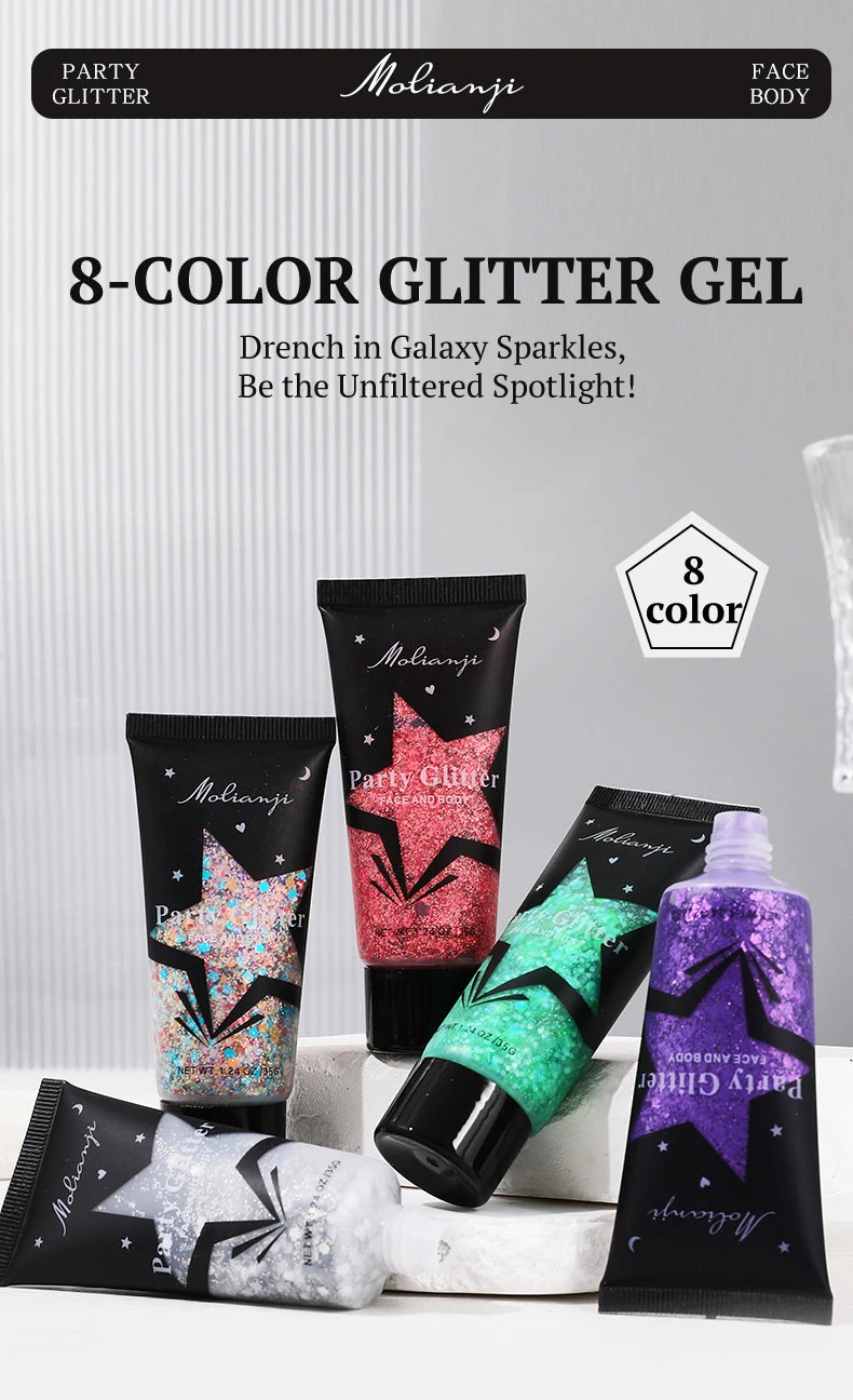 Molianji Glitter Gel Face and Body Shimmer Makeup for Parties - 7