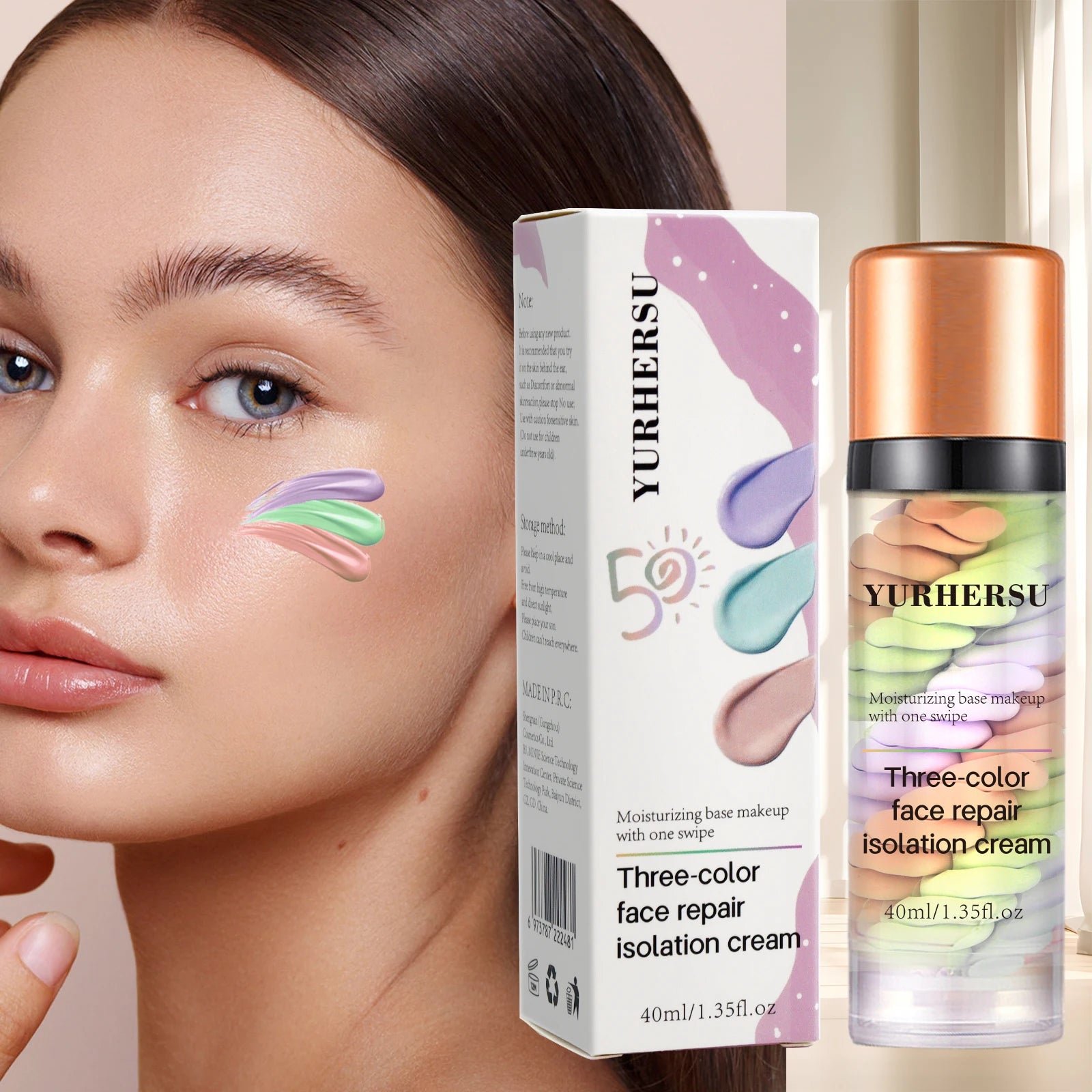 Yurhersu Three Color Face Primer Concealer Brightening Makeup Base - 1