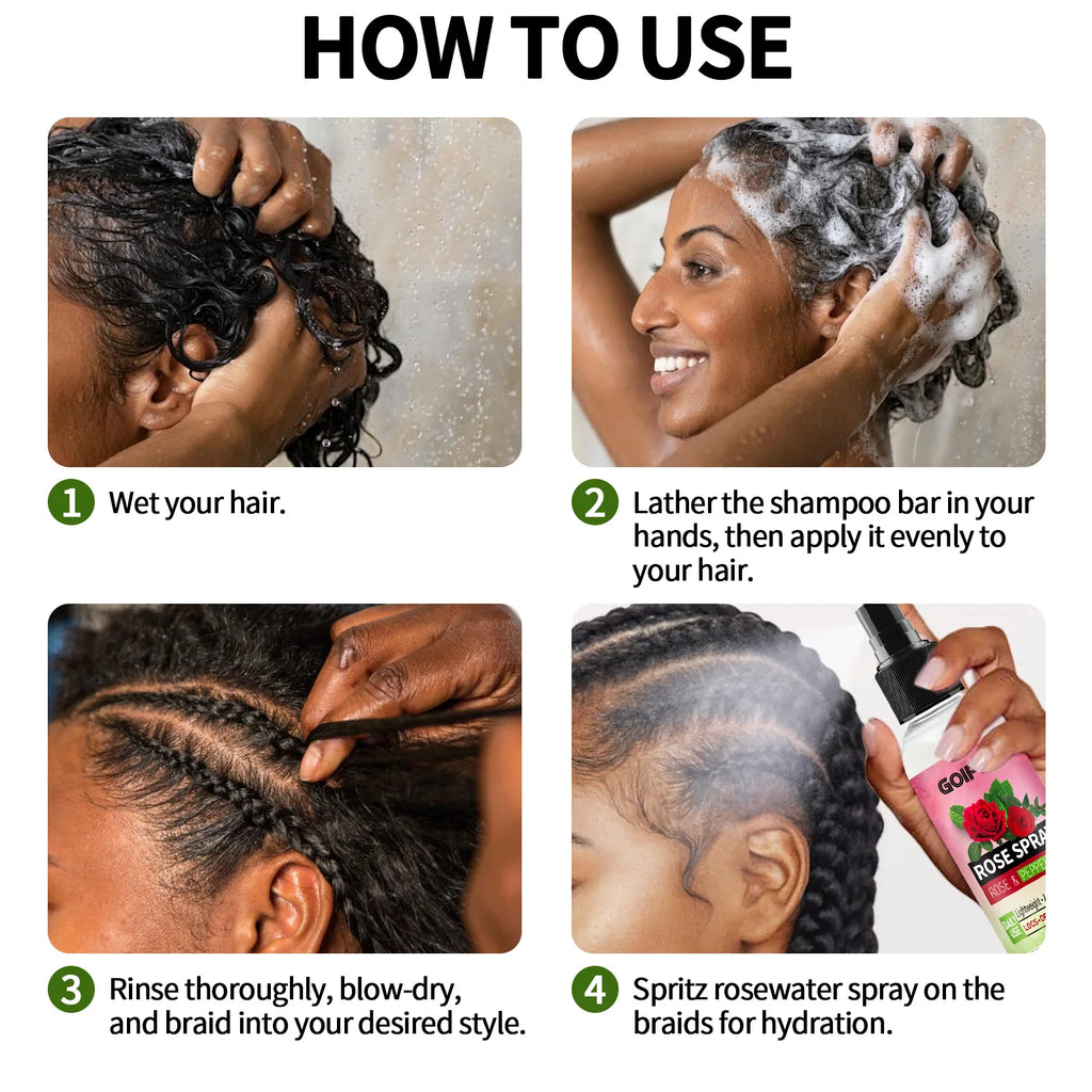 3-in-1 Black Hair Dye Shampoo and Rose Peppermint Moisturizing Spray
