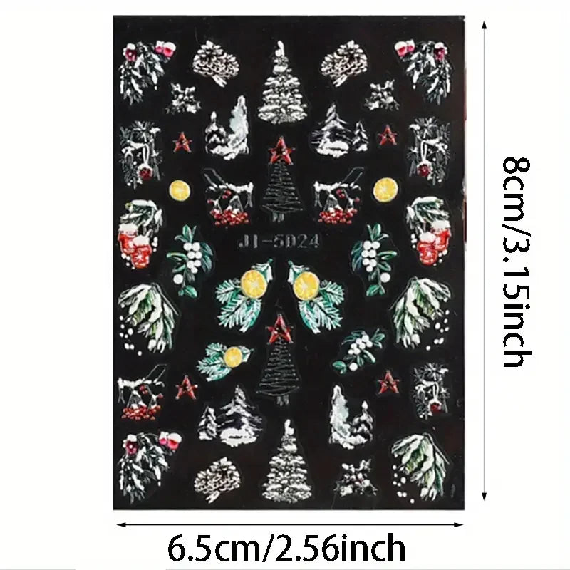 5D Embossed Christmas Nail Art Stickers for Holiday Manicures