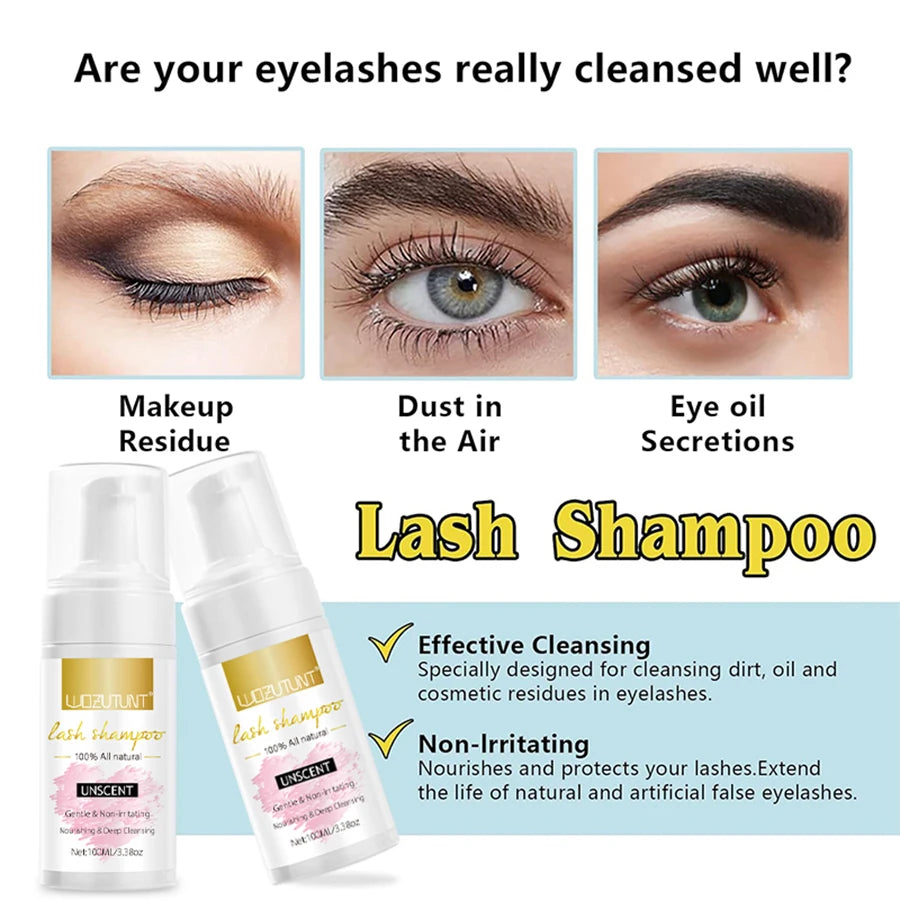 100ml Eyelash Extension Shampoo Foam Cleanser with Cleaning Tool Kit