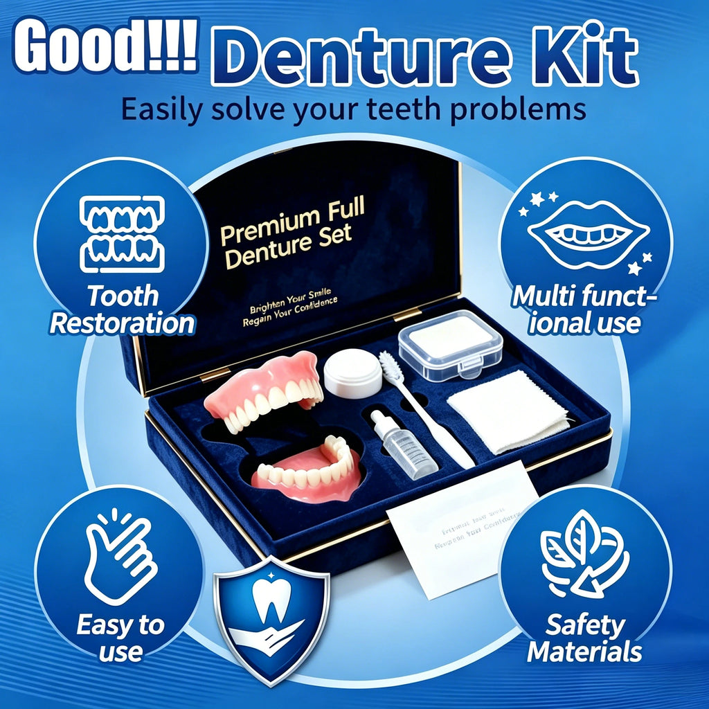 Full Mouth Denture Set with Cleaning Tools and Storage Case