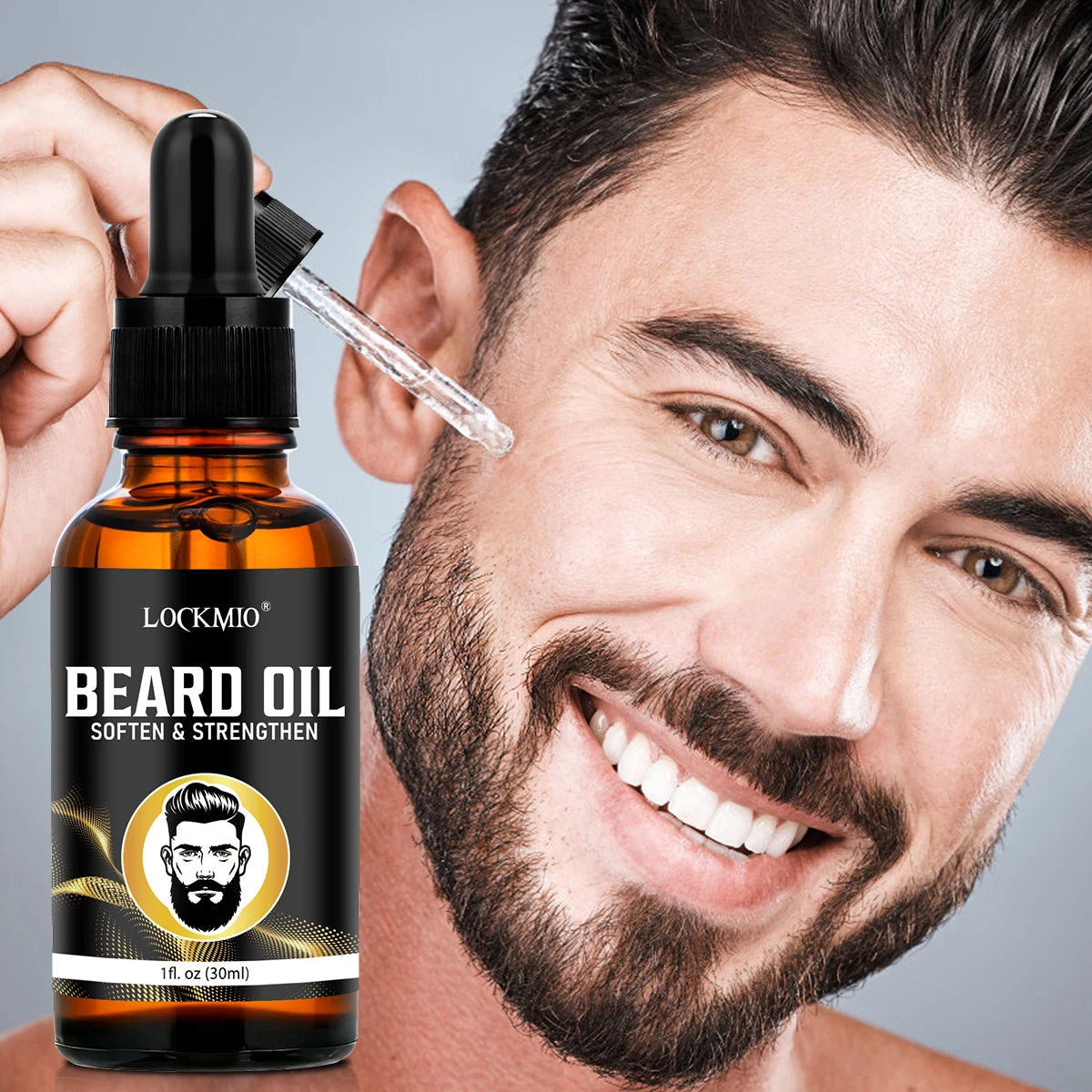 LOCKMIO Beard Care Kit Men Grooming Set Oil Balm and Styling Tools - 8