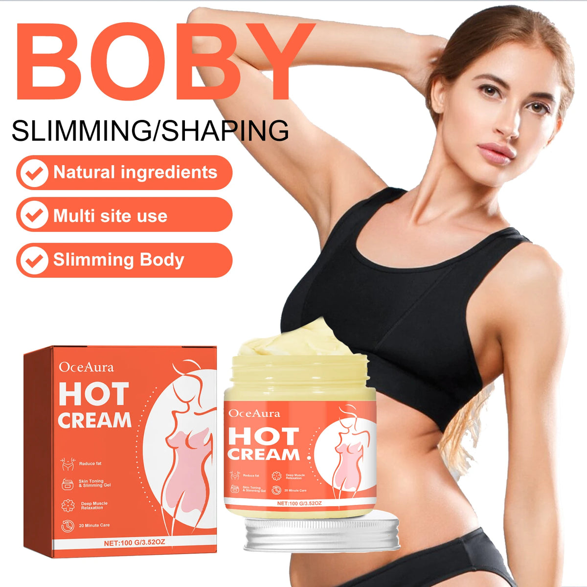Anti-Cellulite Hot Massage Cream for Body Slimming and Shaping