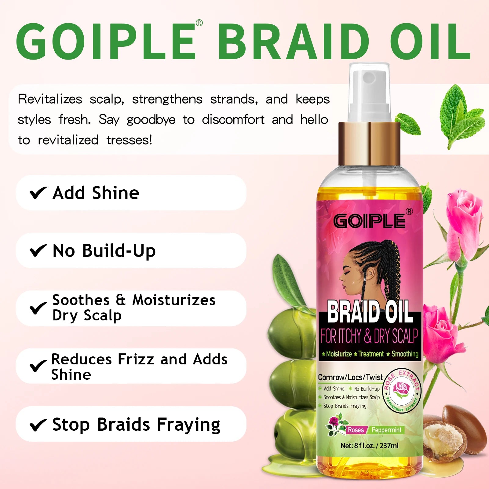 Rose Extract Braid Oil for Itchy Dry Scalp Cornrows Locs and Twists