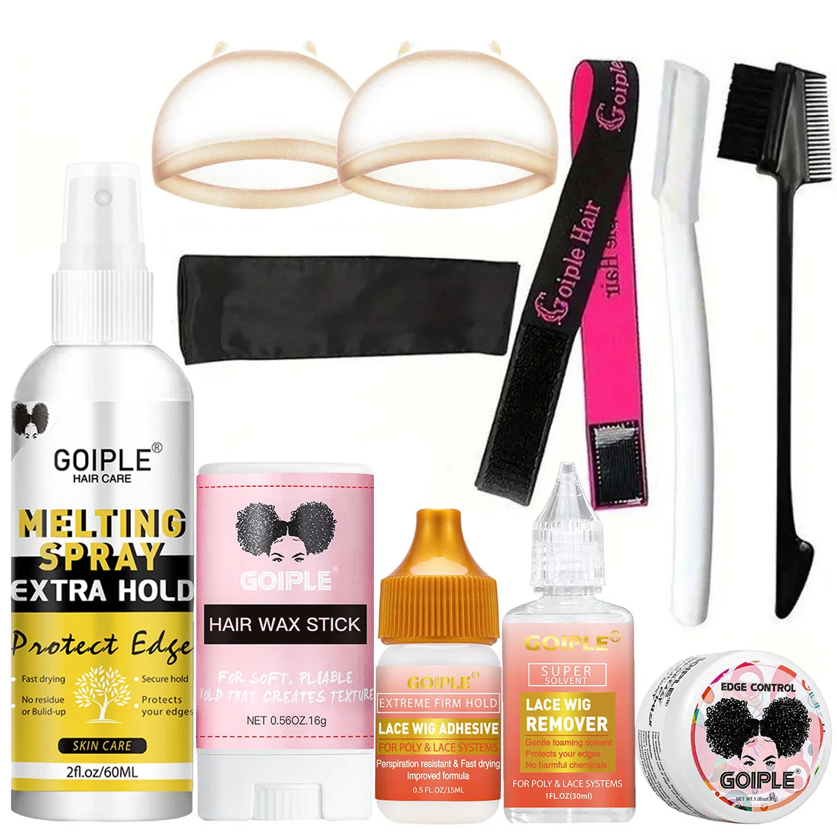 Goiple Wig Installation Kit Lace Glue Melting Spray and Edge Control