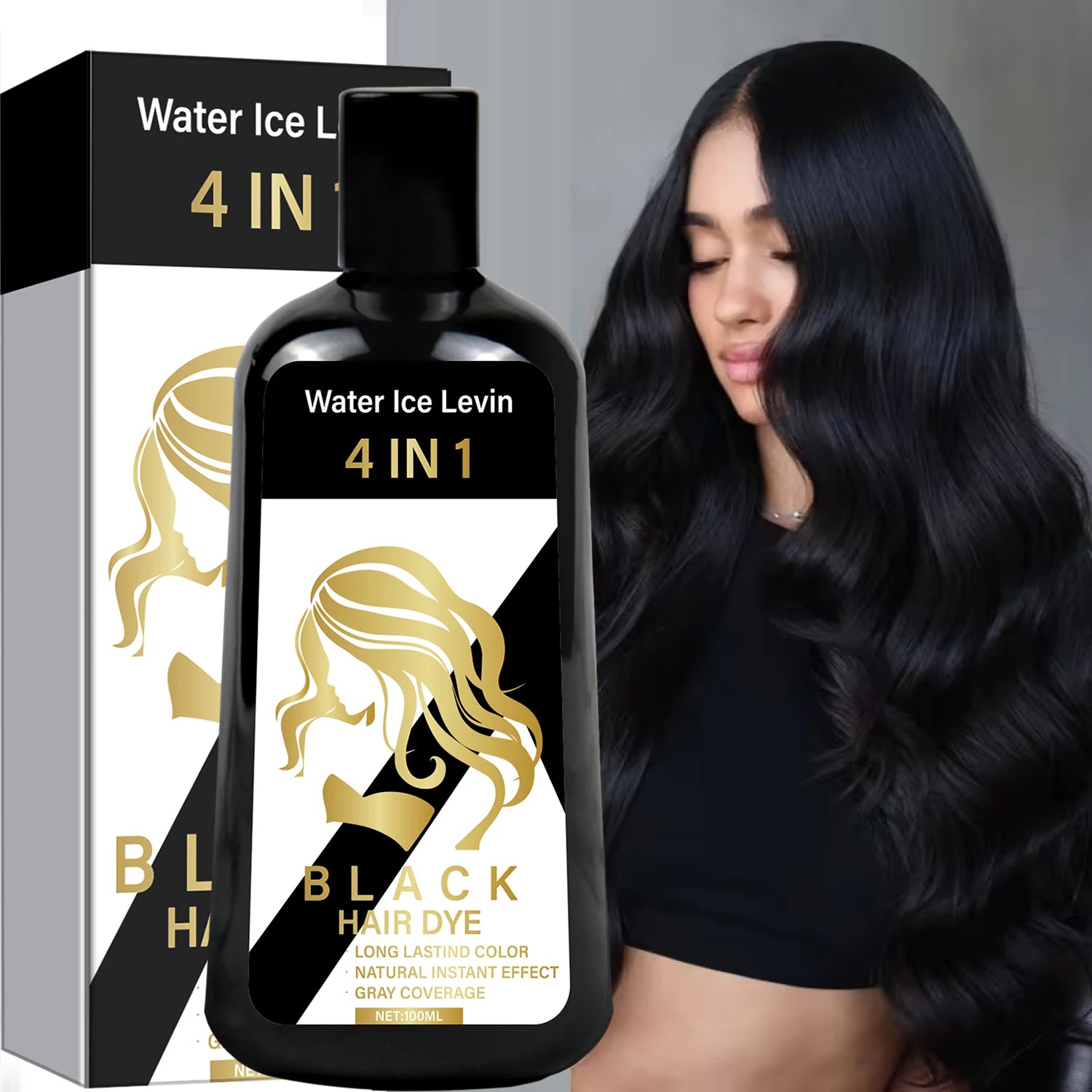 4 in 1 Black Hair Dye Shampoo with Biotin Collagen and Hyaluronic Acid