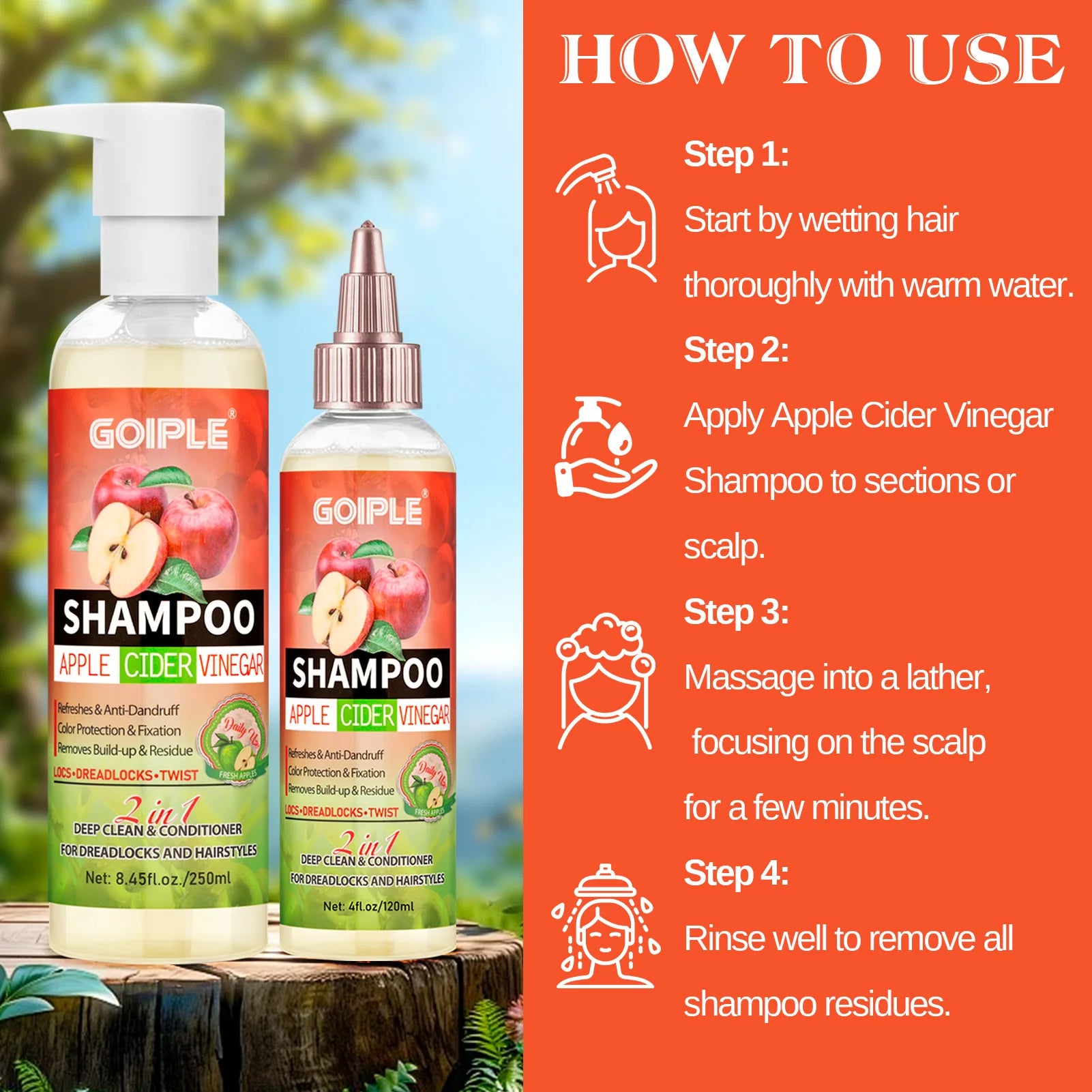 Goiple 2 in 1 Apple Cider Vinegar Shampoo and Conditioner for Locs - 2